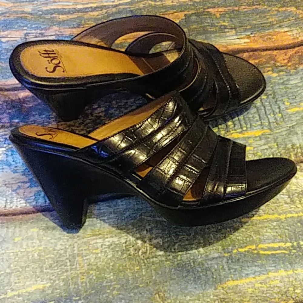 Sofft Black Leather Backless Heels 10M